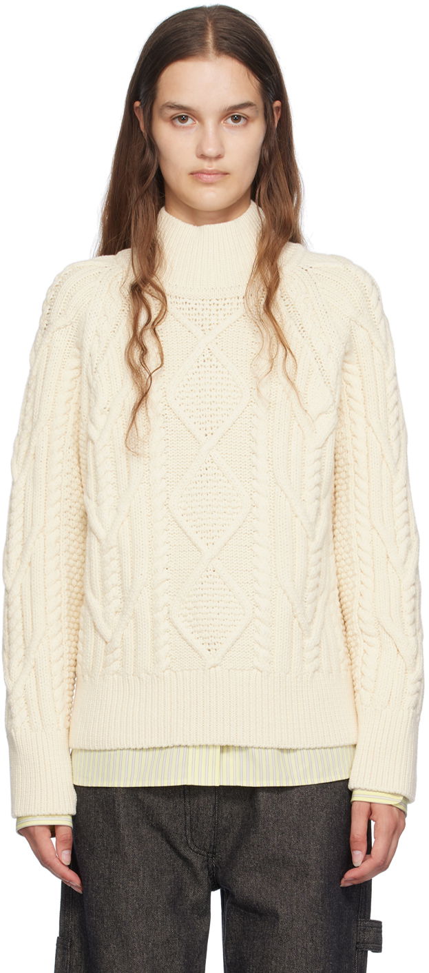 Pleteni pulover BOSS Mock Neck Sweater Bela | 50518369