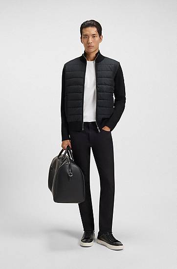 Bomber jakna BOSS Mixed-material jacket with padded front and knitted sleeves Črna | 50549991, 1