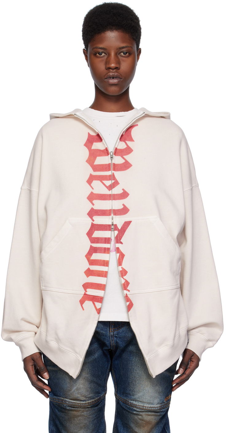 Pulover We11done We11done Printed Zip-Up Hoodie Bež | WD-TJ0-24-812-U-WH