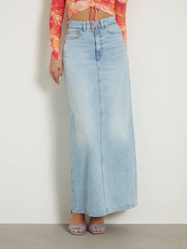 Krila GUESS Back Slit Denim Midi Skirt Modra | W4GD53D5B66