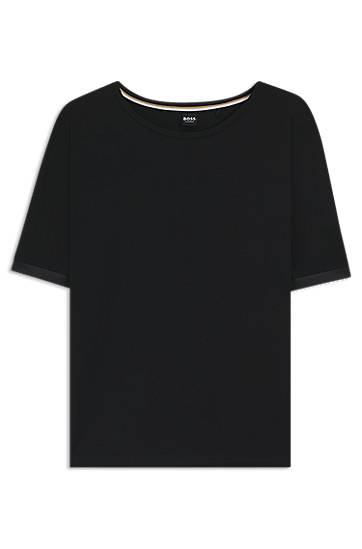 Majica BOSS Stretch Fabric T-Shirt with Satin Inserts Črna | 50545569