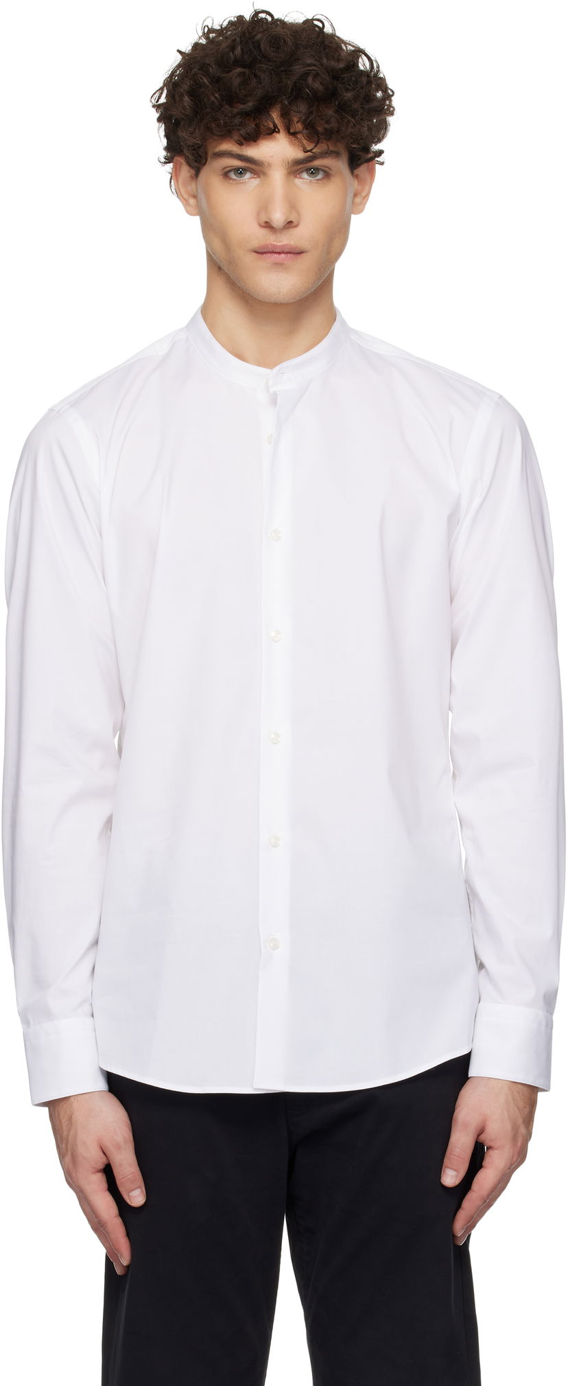 Srajce BOSS Slim-Fit Band Collar Shirt Bela | 50532882