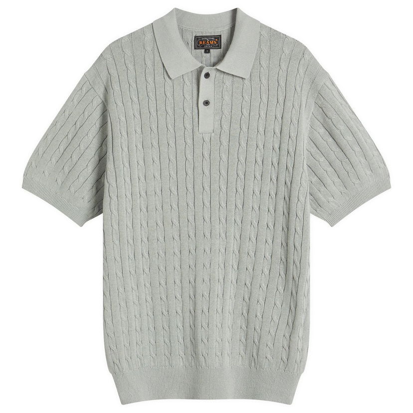 Pleteni pulover BEAMS Beams Plus Cable Knit Polo Shirt, Size Large Siva | 3802-0022-103-71