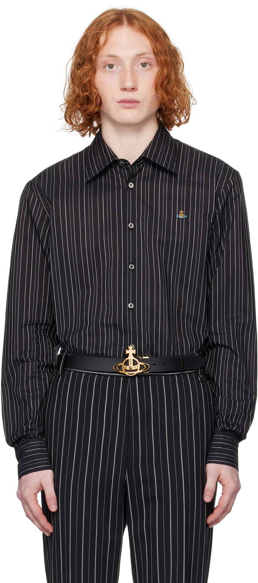 Srajce Vivienne Westwood Vivienne Westwood Pinstripe Button-Down Shirt Črna | 2401000J-W0126-
