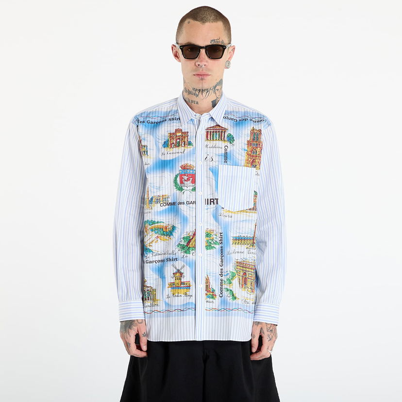 Srajce Comme des Garçons Comme des Garçons SHIRT Striped Shirt With Paris Map Print Večbarvna | FP-B058-W25 White