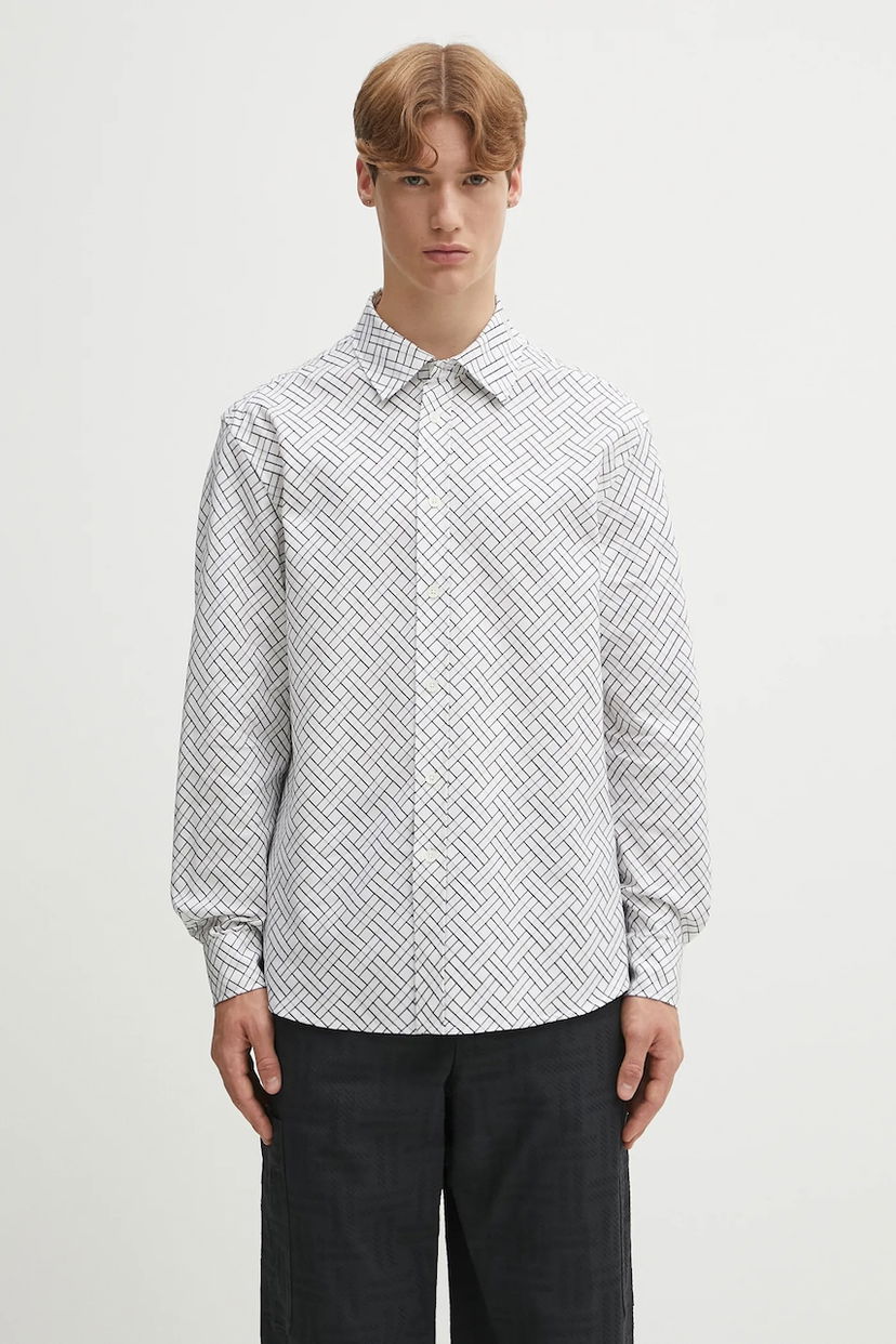 Srajce KENZO Weave Relaxed Fit Shirt with Classic Collar Bela | FF65CH4029JD