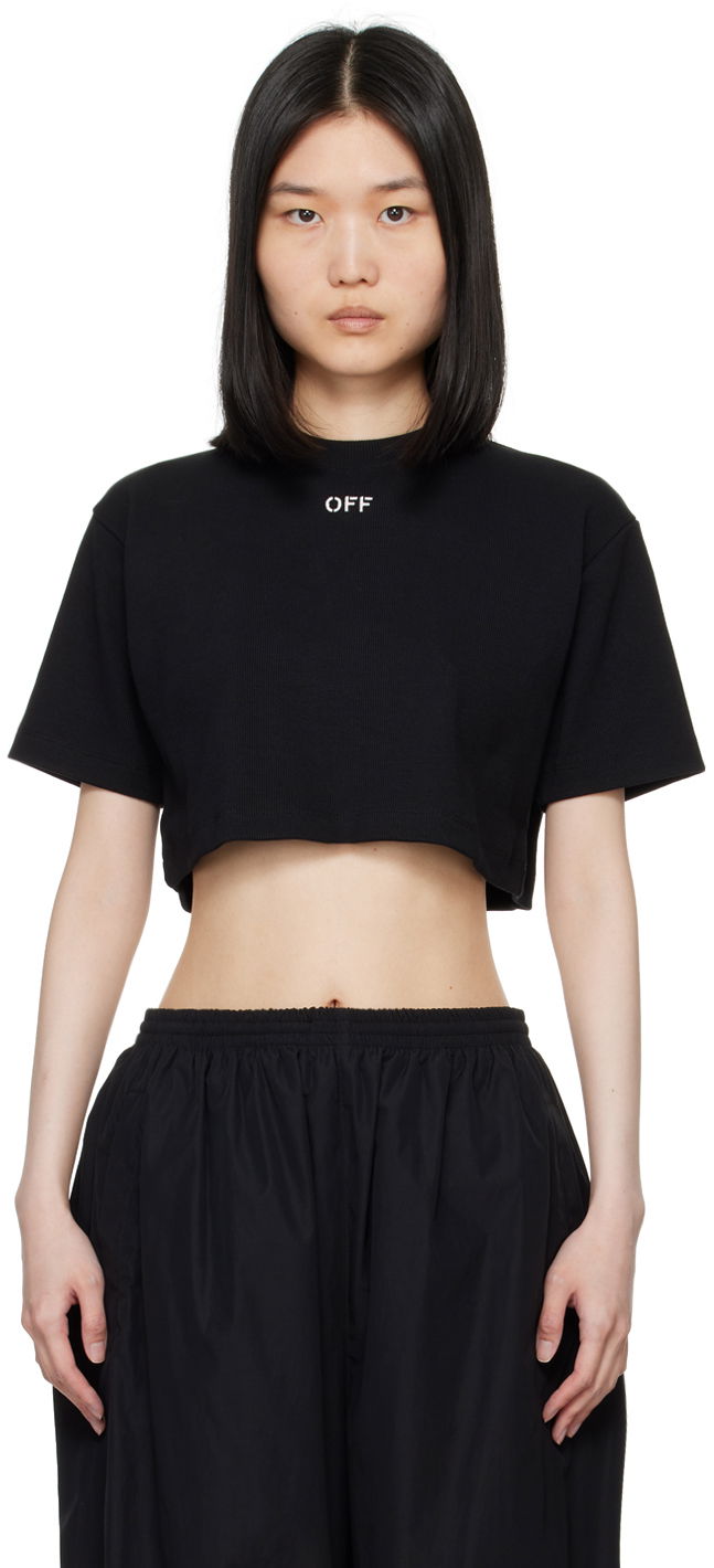 Krop-top Off-White Black Off Stamp Rib Cropped T-Shirt Črna | OWAA081C99JER0041001