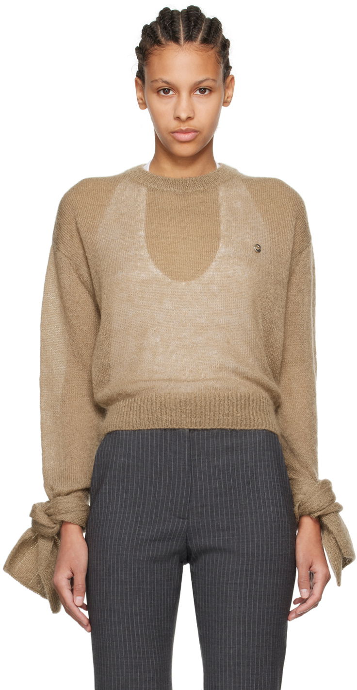 Pleteni pulover Coperni Knotted Sleeve Sweater Bež | COPML100648