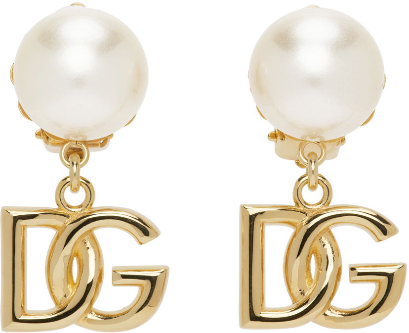 Uhani Dolce & Gabbana Gold Pearl Logo Earrings Kovinski | WEO2N1 W1111