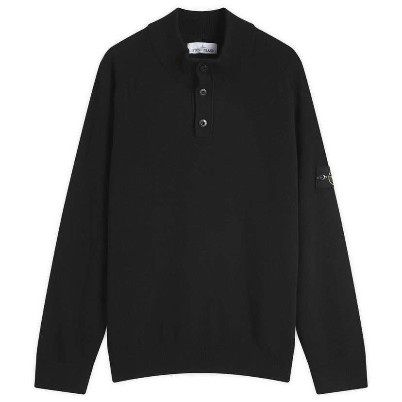 Pleteni pulover Stone Island Geelong Wool Half Button Knit, Large Črna | K1S155100043-V0029
