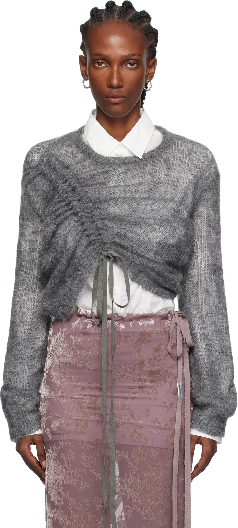 Pleteni pulover Ann Demeulemeester Ann Demeulemeester Zinaida Drawstring Sweater Siva | 2520-W-KN35-KN069-088