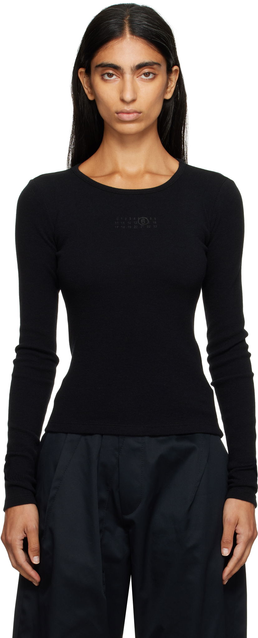 Majica Maison Margiela MM6 Maison Margiela Wool Blend Rib Jersey Long Sleeve T-Shirt Črna | S52NH0029 M20122