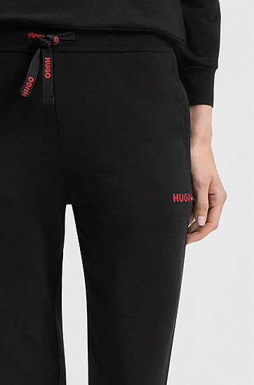 Trenirka BOSS Cotton-blend Tracksuit Bottoms with Embellished Drawstring and Leg Detail Črna | 50556326, 1