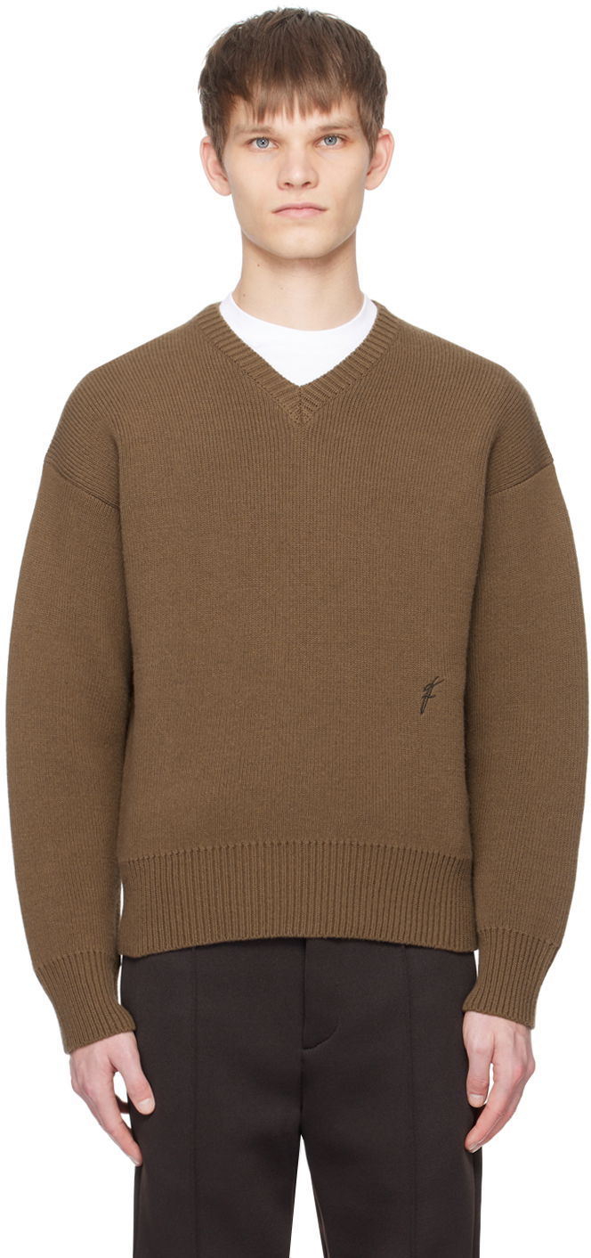 Pleteni pulover FERRAGAMO V-Neck Sweater Rjava | 769799, 0