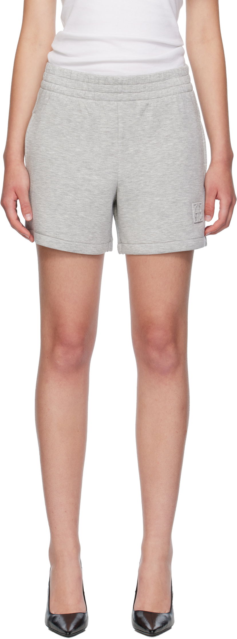 Kratke hlače Anine Bing ANINE BING Kam Framed Monogram Shorts Siva | A-05-10655-GRY1