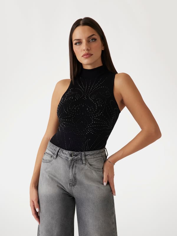 Majica brez rokavov GUESS Sleeveless Rhinestone Top Črna | W5RR33Z2YK2, 0