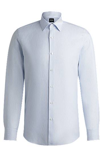 Srajce BOSS Slim-Fit Striped Linen-Blend Shirt Modra | 50539206, 0