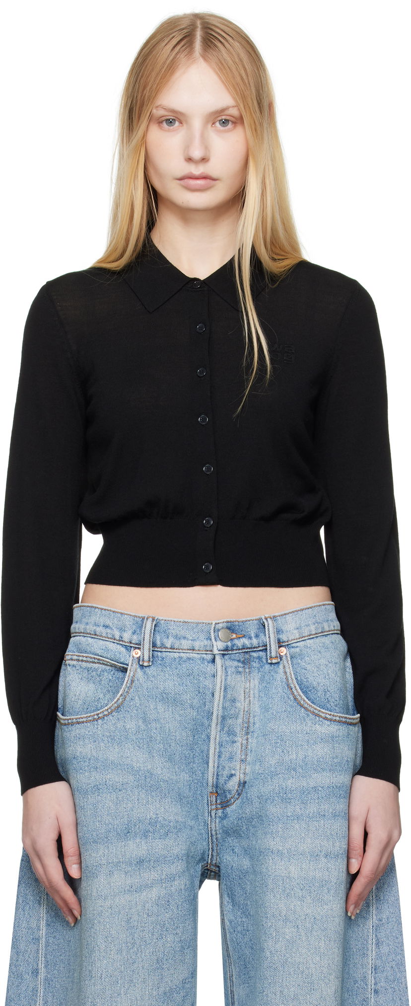 Pleteni pulover Alexander Wang Alexander Wang.t Stacked Logo Cropped Cardigan Črna | 4KC1253040