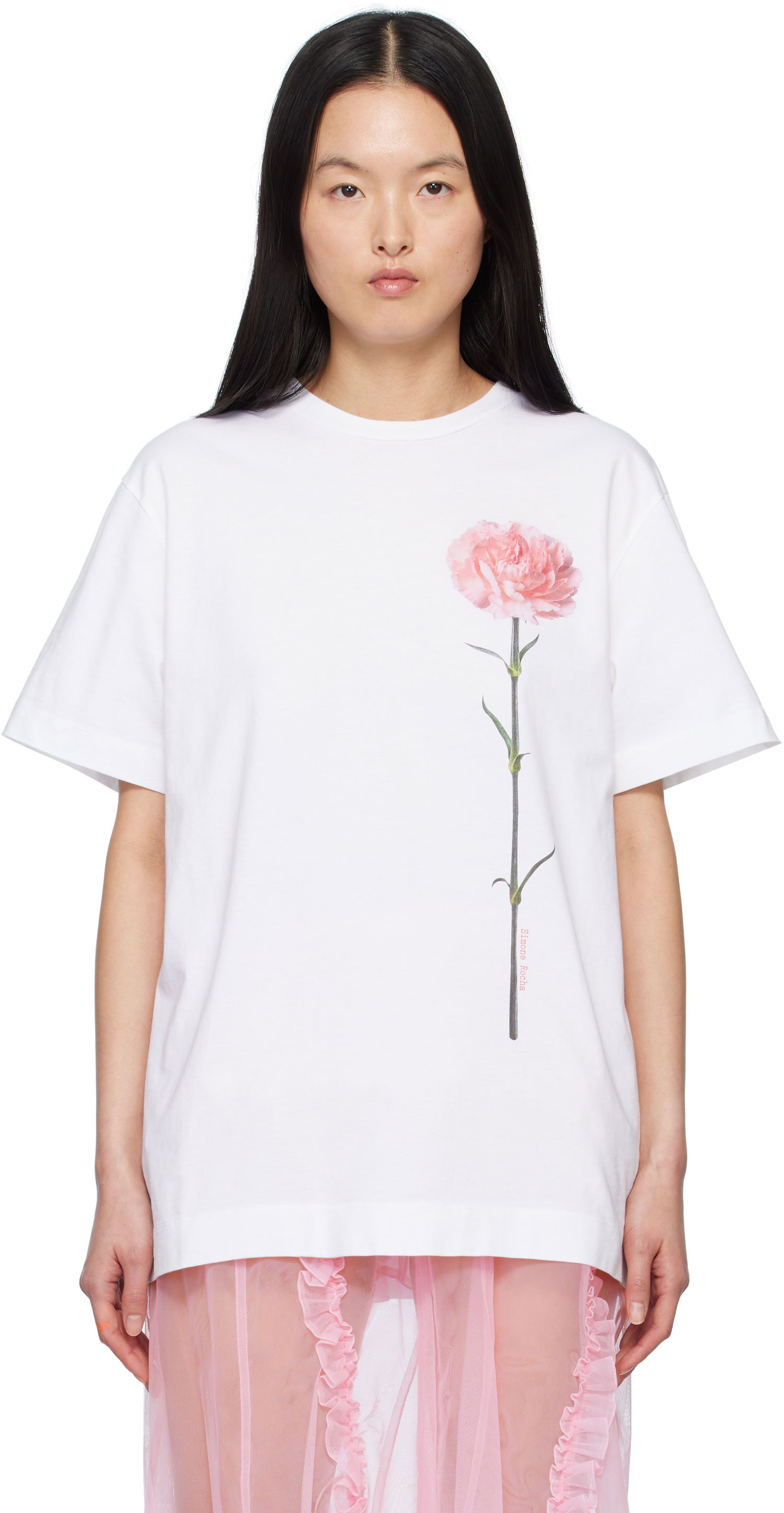 Majica Simone Rocha Simone Rocha Carnation Print T-Shirt Bela | 5195P32A-W 0569, 0