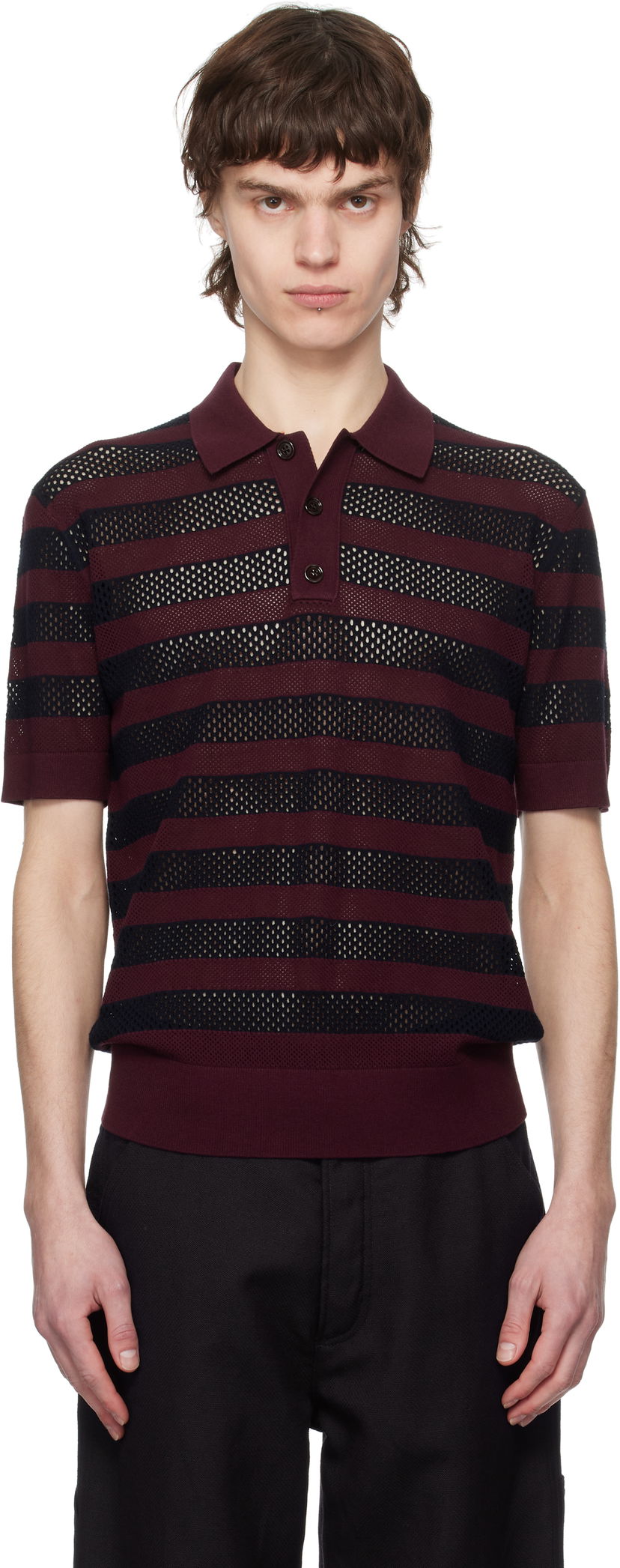 Polo majica Dries Van Noten Dries Van Noten Striped Knit Polo Bordo | 251-021214-1701