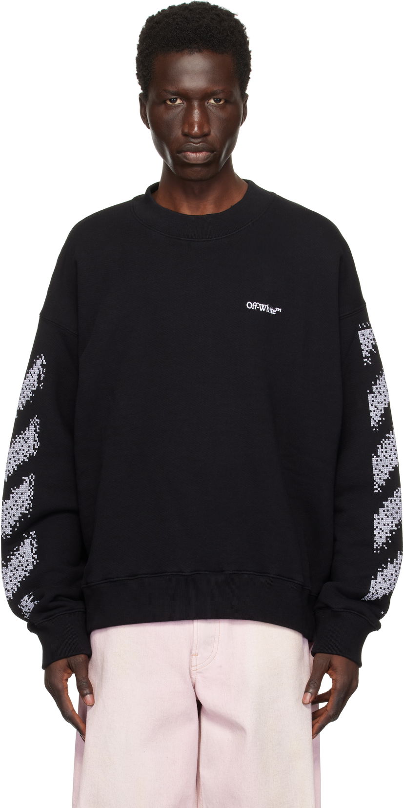 Pulover Off-White Pixel Diag Sweatshirt Črna | OMBA054F24FLE0031001