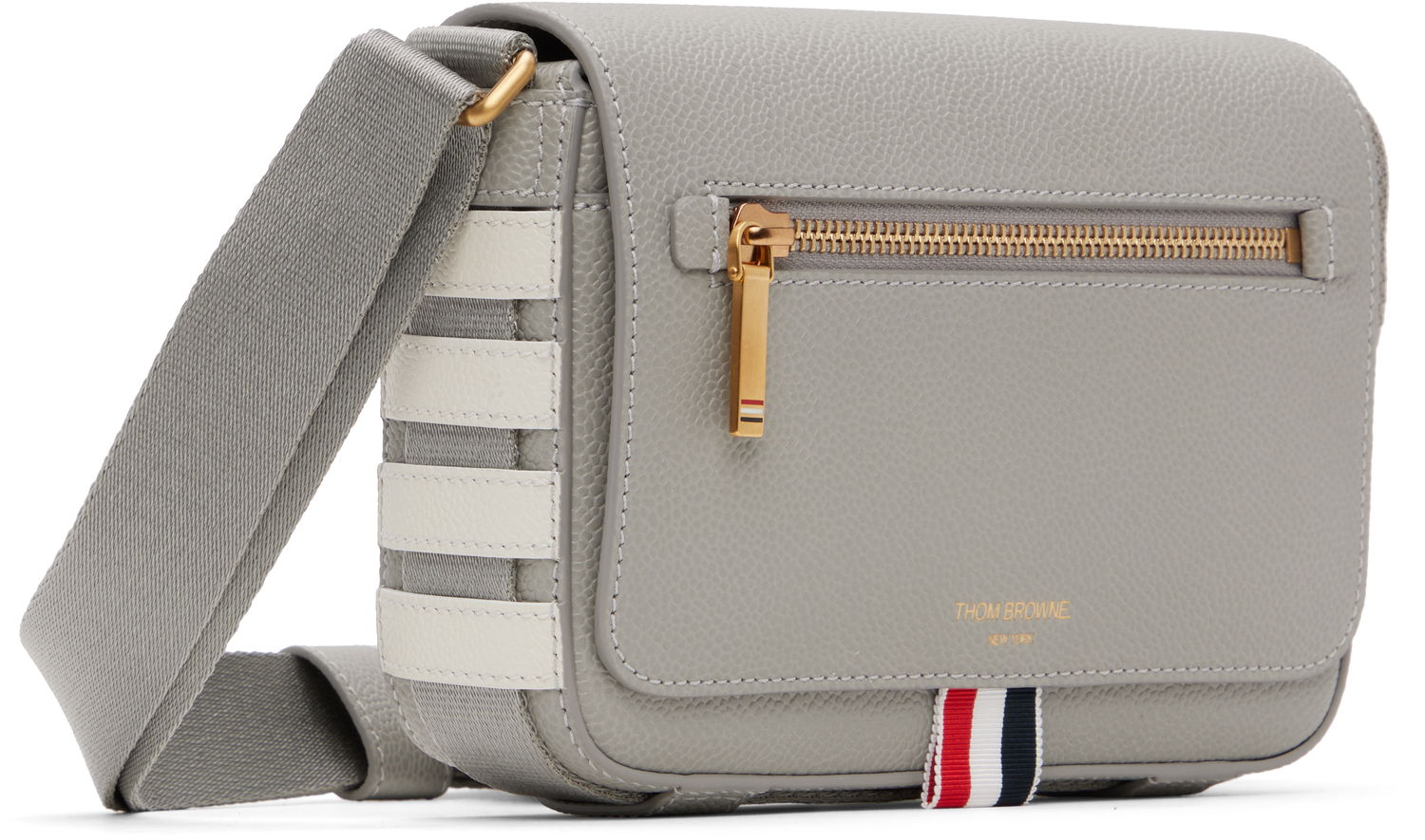 Torba za čez ramo Thom Browne Thom Browne 4-Bar Pebble Grain Small Reporter Bag Siva | UAG229A-00198, 1