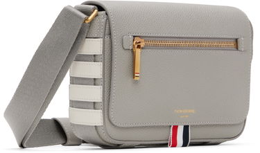 Torba za čez ramo Thom Browne Thom Browne 4-Bar Pebble Grain Small Reporter Bag Siva | UAG229A-00198, 1