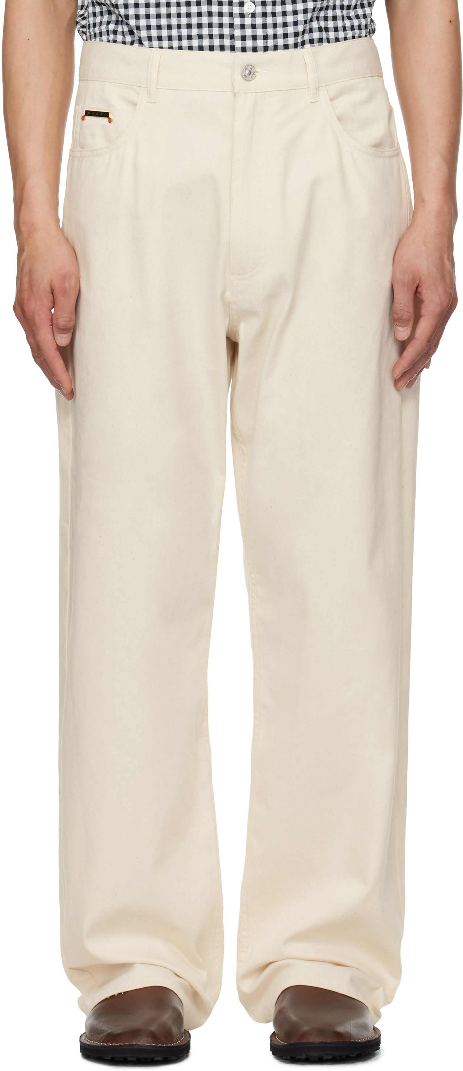 Hlače Marni Marni Wide-Leg Denim Jeans Bež | PUJU0021A0 UTC476, 0