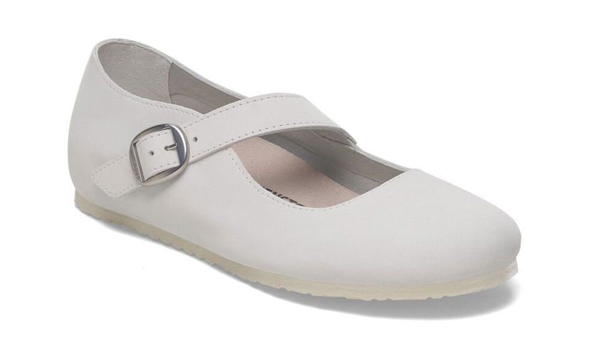 Superge in čevlji Birkenstock Tracy Nubuk Leather Regular Fit Mary Jane Buckle Flat Bela | 1029772