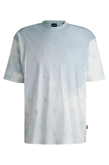 Majica BOSS Cloud-Artwork T-Shirt with Double B Monograms Modra | 50531387