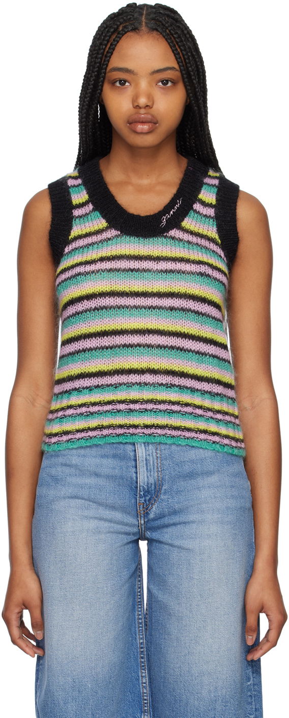 Majica brez rokavov GANNI GANNI Striped Knit Tank Top Večbarvna | K1863