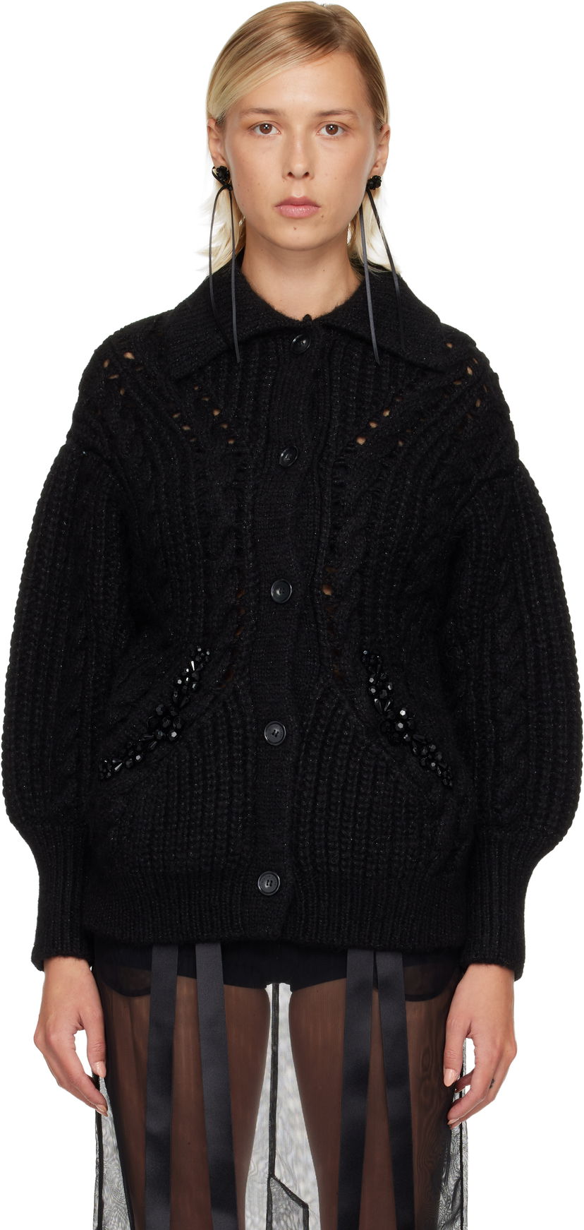 Pleteni pulover Simone Rocha Simone Rocha Sculpted Chunky Knit Cardigan Črna | MZMK1B 0665