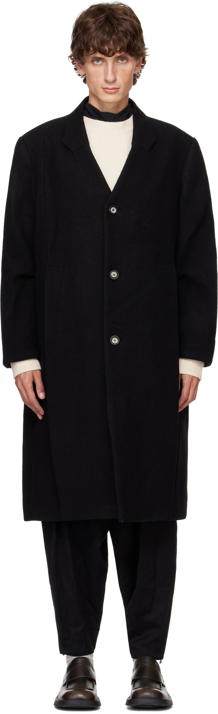 Plašči ADER ERROR Pleated Long Coat Črna | BN01FWCT0101BK