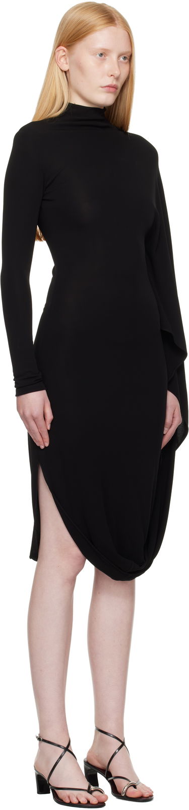 Obleke Stella McCartney Stella McCartney Asymmetric Cape Midi Dress Črna | 6A05563GU301, 1