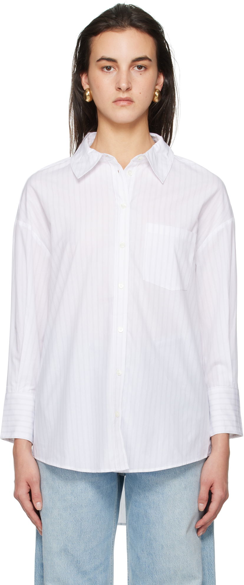 Srajce Anine Bing Striped Oversized Cotton Shirt Bela | A-07-10543-MTL31