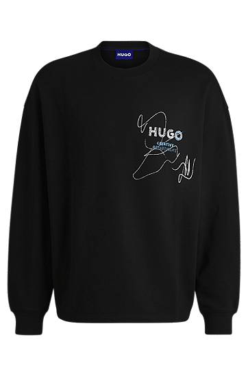Pleteni pulover BOSS HUGO Sweatshirt With Seasonal Artwork Črna | 50534210