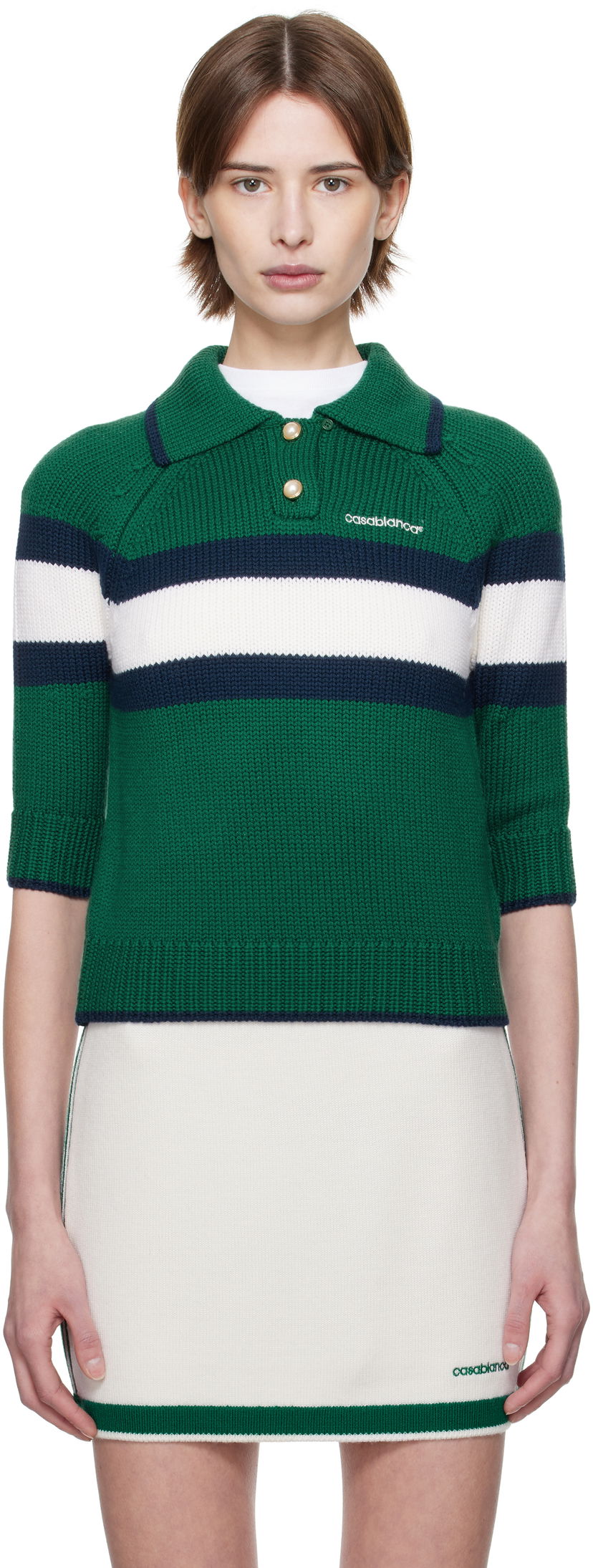 Pleteni pulover Casablanca Casablanca Colorblock Polo Zelena | WPS25-KW-826-01