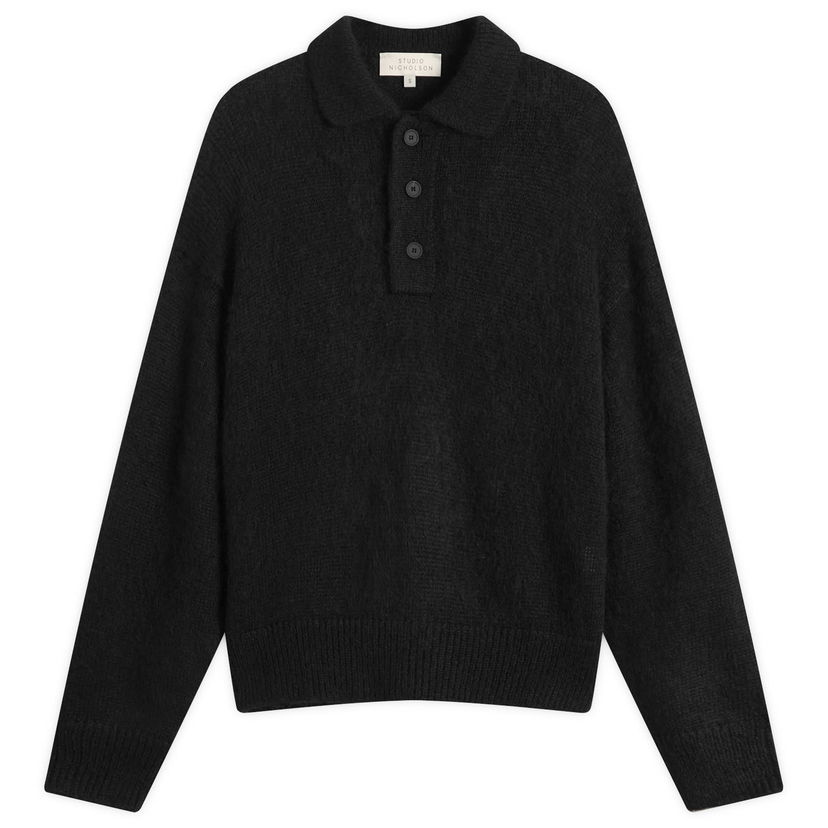 Pleteni pulover Studio Nicholson Studio Nicholson Dune Polo Sweater Črna | DUNESN-1493-BLK