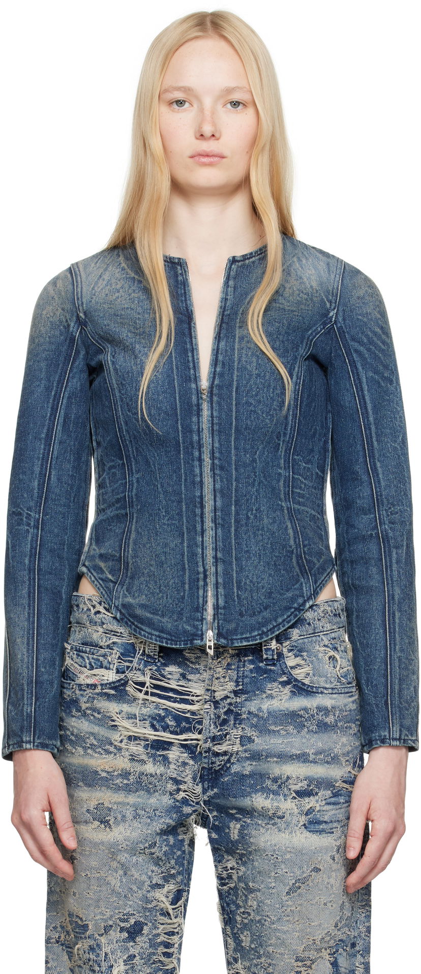 Jakna Diesel Diesel De-Gray-Fsg Zip-Up Denim Jacket Modra | A17926 007BG