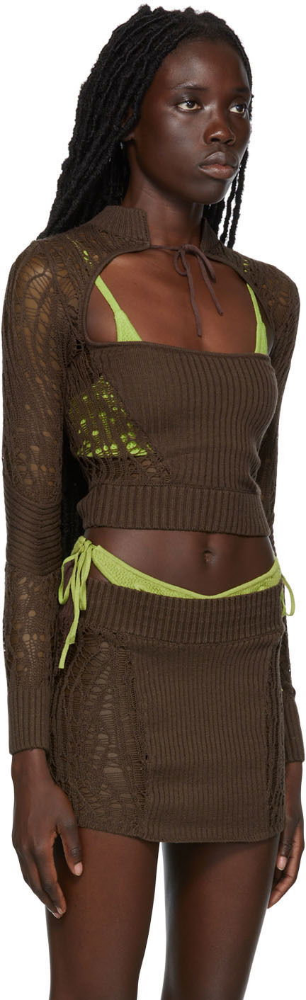 Pleteni pulover GUIZIO Guizio Cutout Turtleneck Top Rjava | MCTT 2, 1