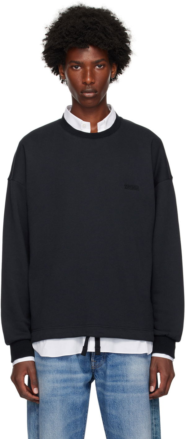 Majica ZEGNA Navy Crewneck Sweatshirt Črna | N6MGI1830