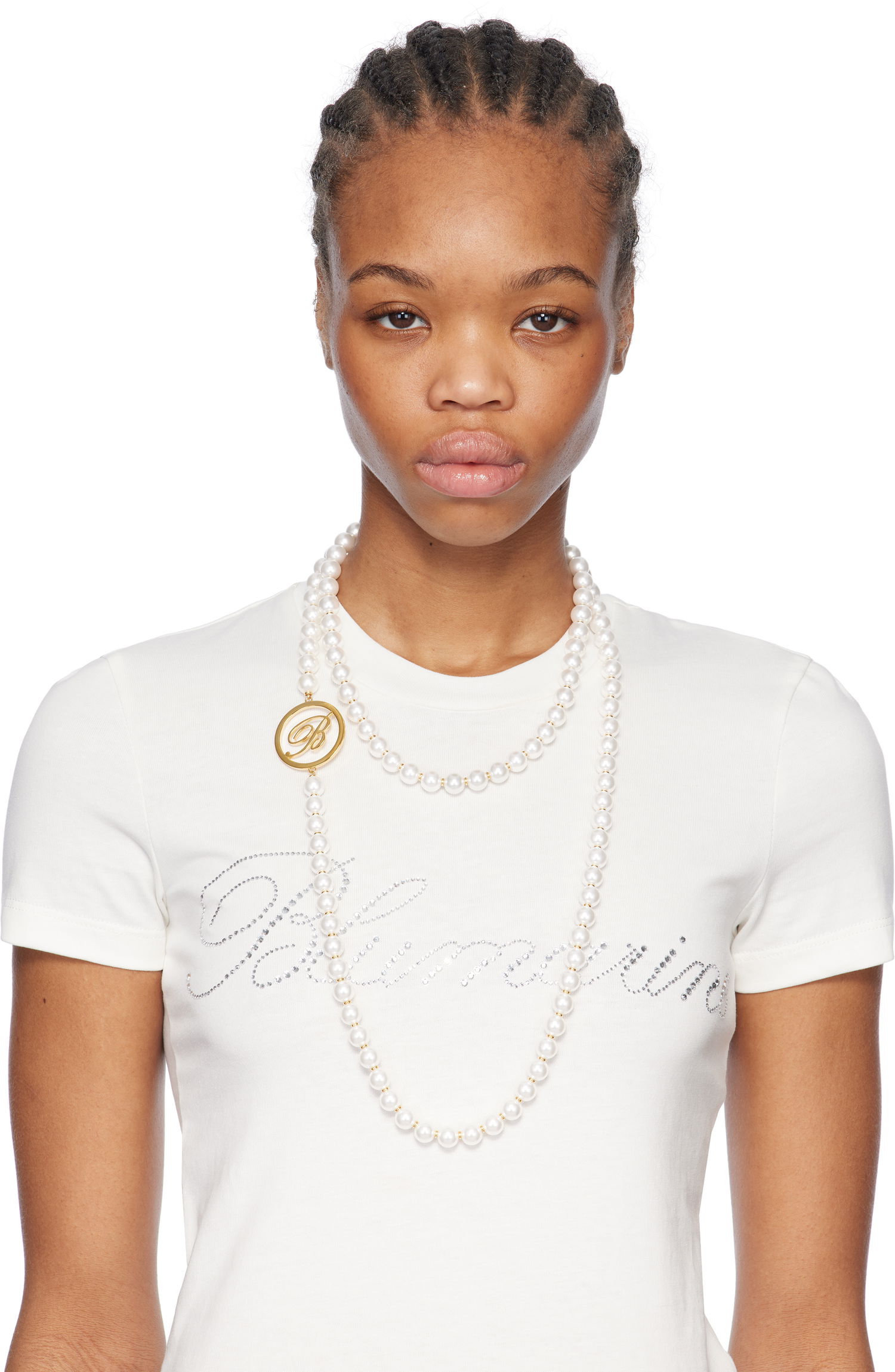 Ogrlica Blumarine Blumarine Faux-Pearl Double-Strand Necklace with Initial Pendant Kovinski | P522W314A, 1