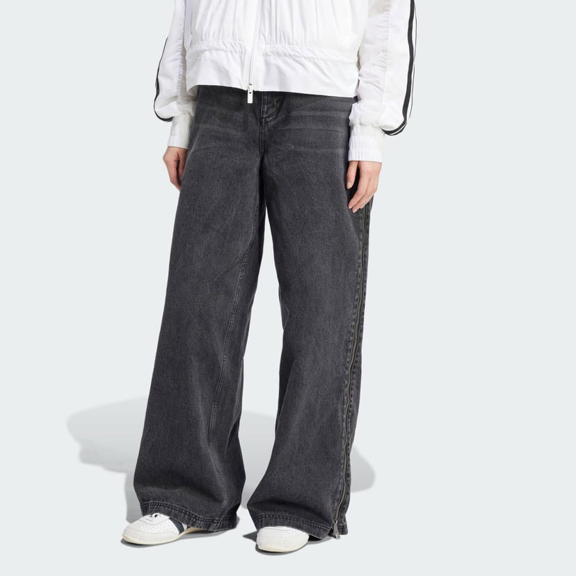 Kavbojke adidas Performance Adilenium Season 3 Zip Washed Denim Wide Leg Pants Črna | JX9211