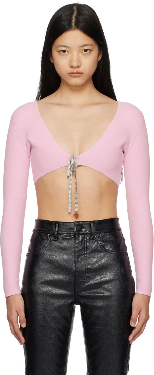 Krop-top Alexander Wang Cropped Cardigan With Crystal Tie Roza | 1KC1233033