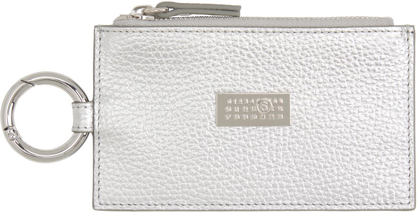 Denarnica Maison Margiela MM6 Maison Margiela Laminated Grainy Leather Card Holder with Key Ring Kovinski | SA6UI0031 P8395