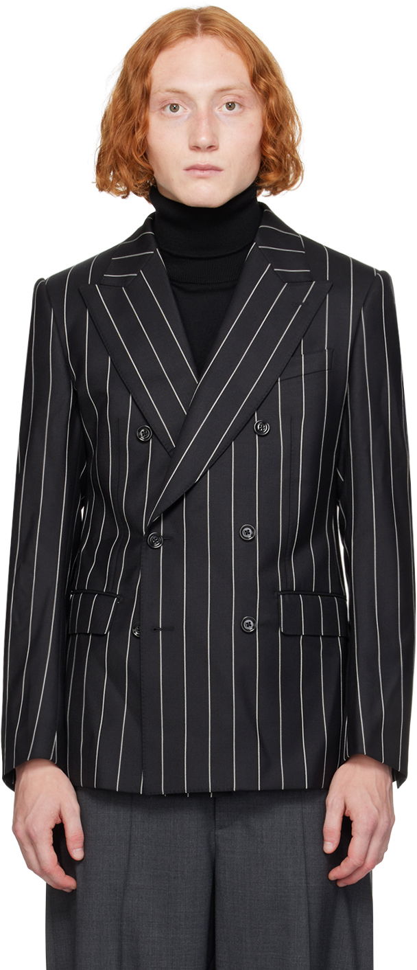 Jakna Dolce & Gabbana Dolce & Gabbana Pinstripe Double-Breasted Blazer Črna | G2QU4TFR204