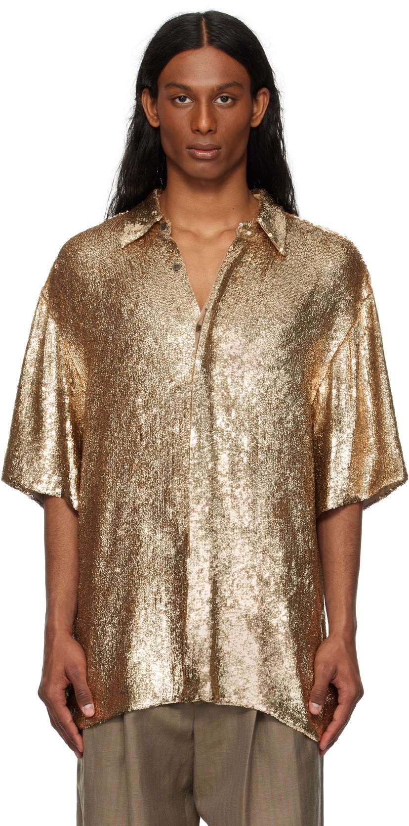 Srajce Dries Van Noten Dries Van Noten Sequinned Shirt Kovinski | 251-080751-1481