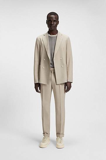 Majica BOSS Mercerized Cotton T-Shirt with Grid Pattern Bež | 50543401, 1