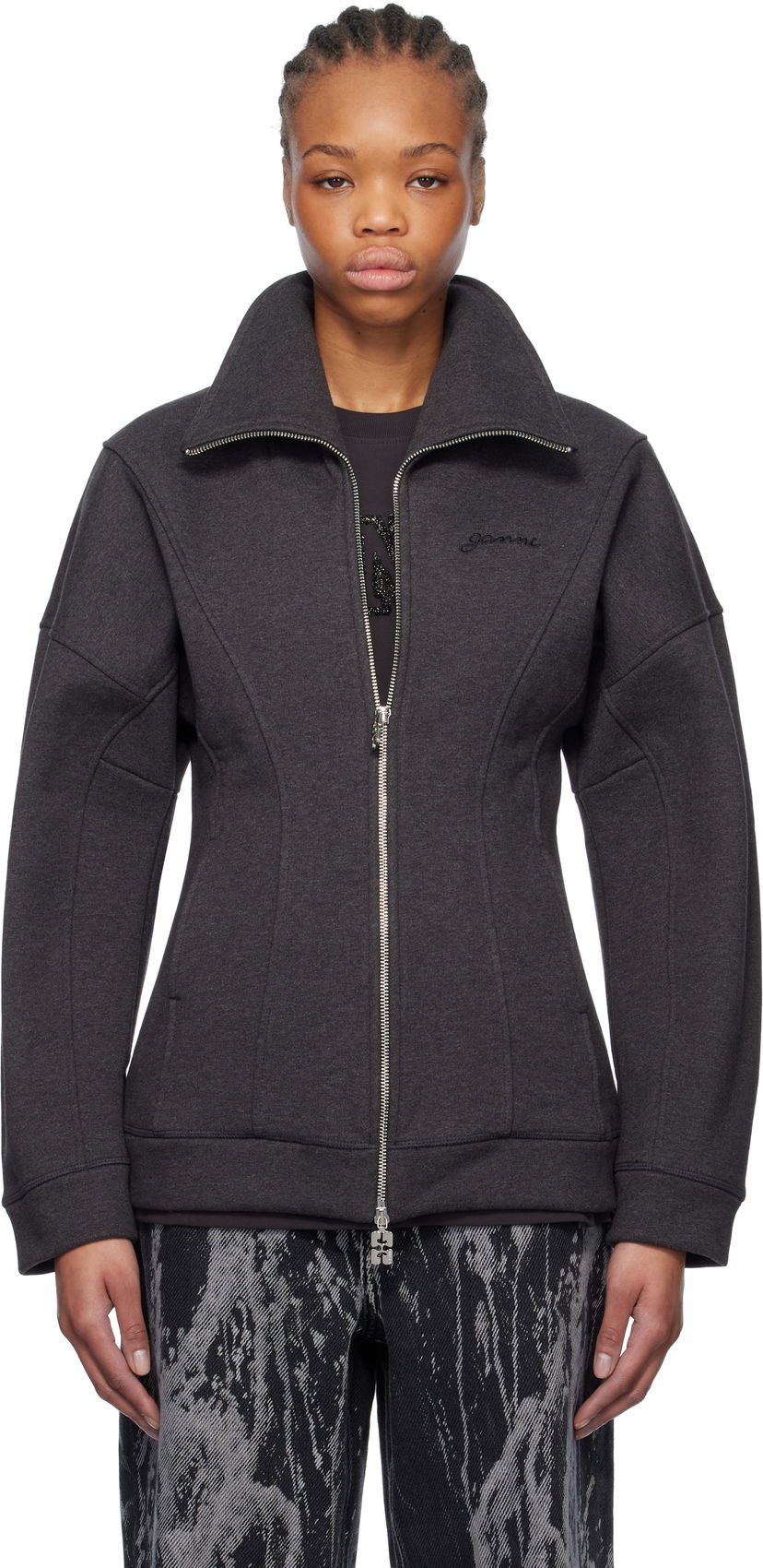 Pulover GANNI Ganni Heavy Fleece Zip-Up Jacket Siva | T4107