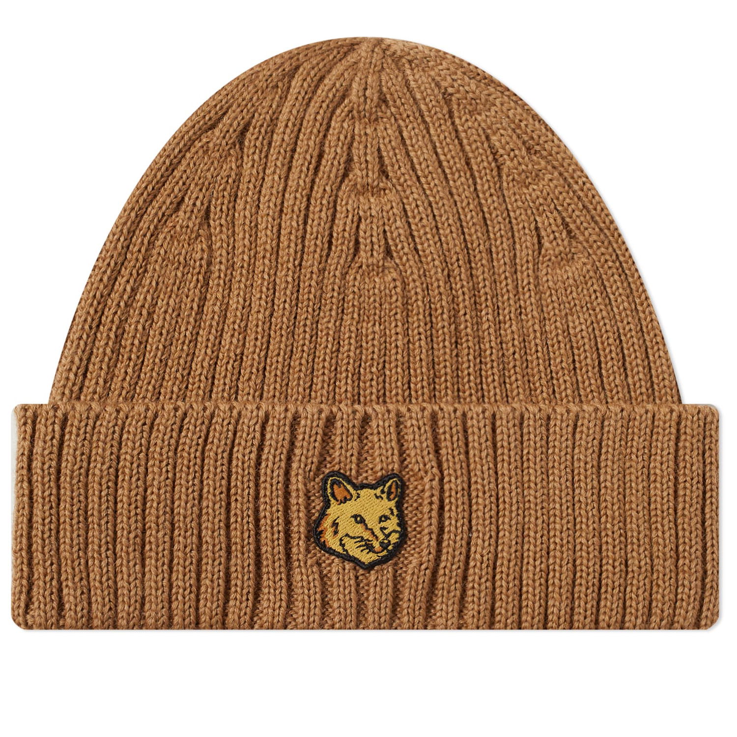 Beanie MAISON KITSUNÉ Fox Head Patch Ribbed Beanie Bež | LM06111KT1022-P236, 0
